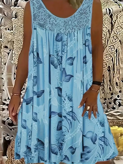 Kerek nyakú, ujjatlan, csipke, fodros, patchwork mintás, elegáns, plus size maxi ruha nőknek