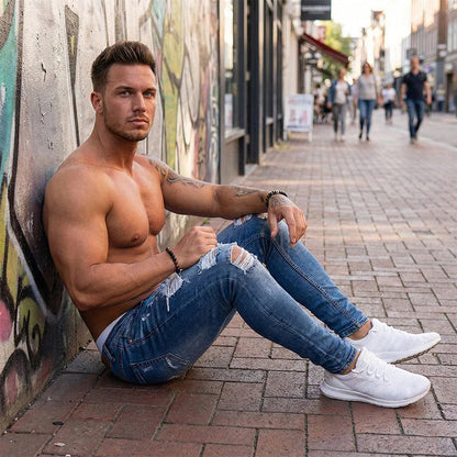 🔥🎁Új 50% KEDVEZMÉNY🔥Elegáns férfi skinny farmer kopott hatással