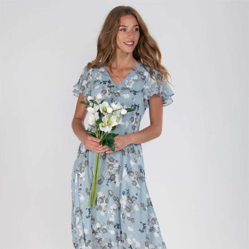 🔥👗Eleganckie szyfonowe sukienki z krótkim rękawem w kwiaty