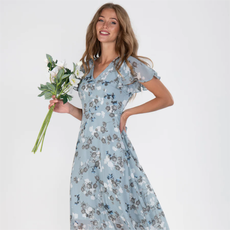🔥👗Eleganckie szyfonowe sukienki z krótkim rękawem w kwiaty