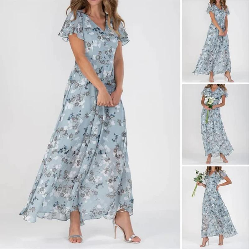 🔥👗Eleganckie szyfonowe sukienki z krótkim rękawem w kwiaty