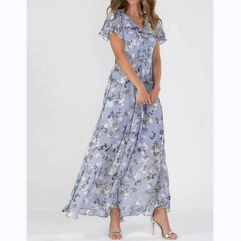 🔥👗Eleganckie szyfonowe sukienki z krótkim rękawem w kwiaty
