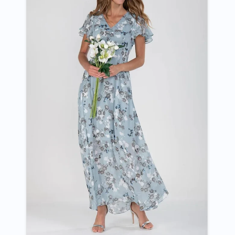 🔥👗Eleganckie szyfonowe sukienki z krótkim rękawem w kwiaty