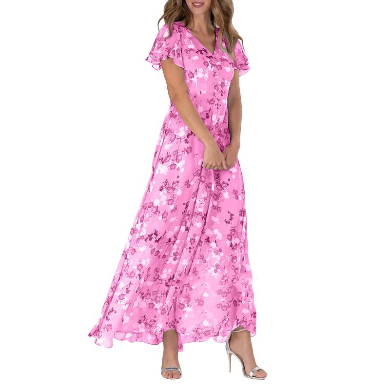 🔥👗Eleganckie szyfonowe sukienki z krótkim rękawem w kwiaty