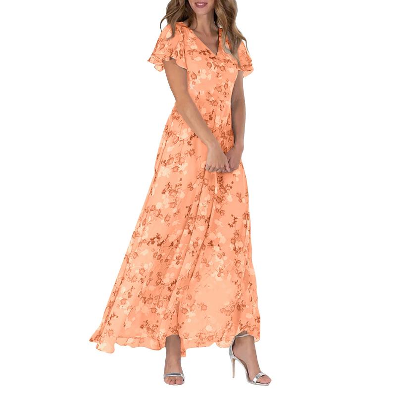🔥👗Eleganckie szyfonowe sukienki z krótkim rękawem w kwiaty