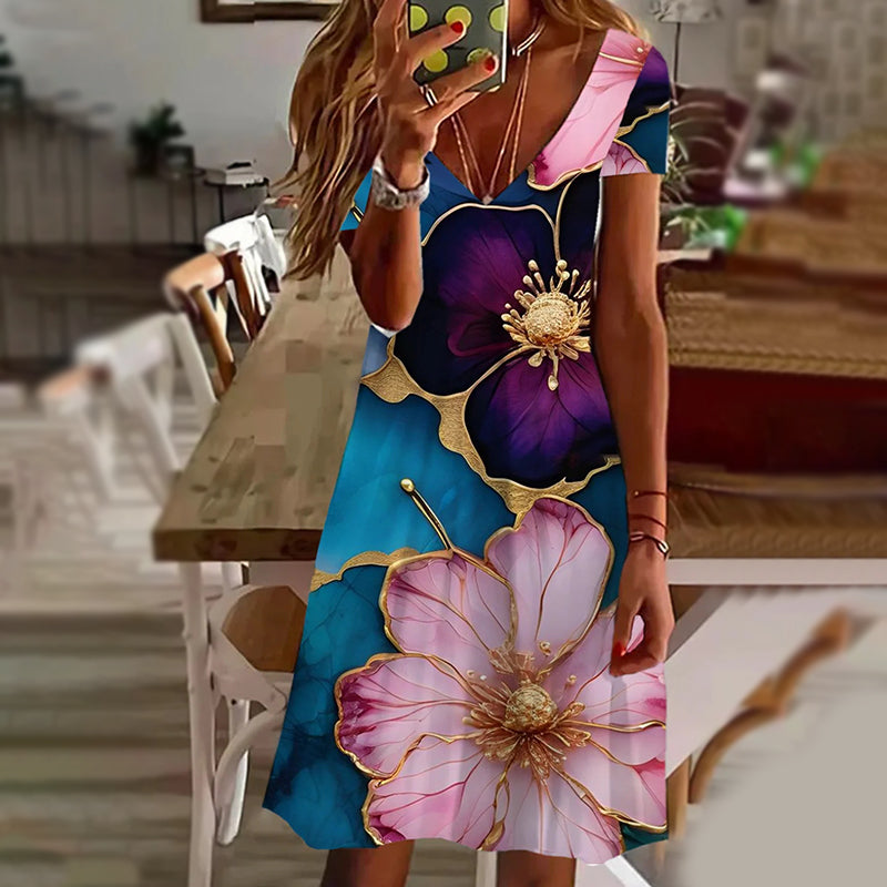 🌸Eleganckie damskie sukienki z dekoltem w serek z nadrukiem