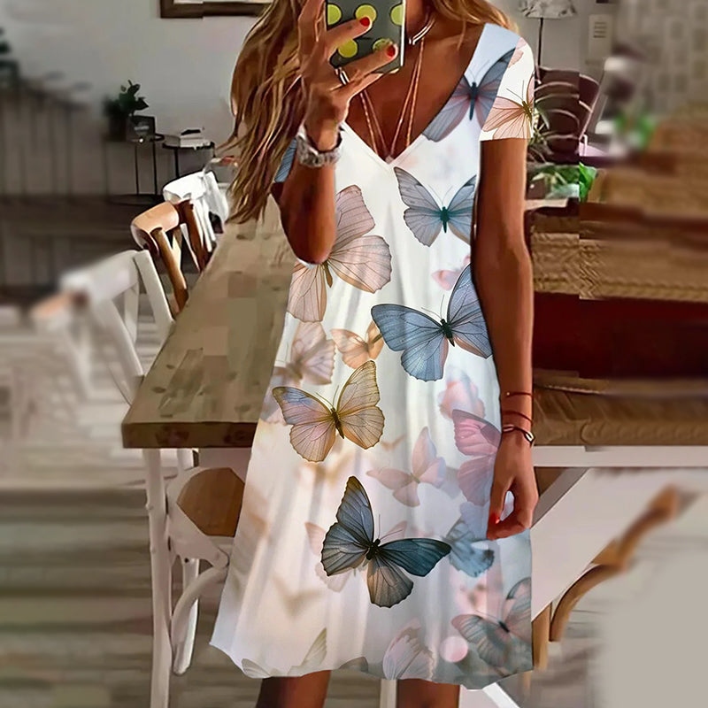 🌸Eleganckie damskie sukienki z dekoltem w serek z nadrukiem