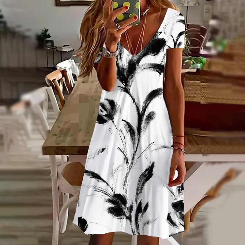 🌸Eleganckie damskie sukienki z dekoltem w serek z nadrukiem