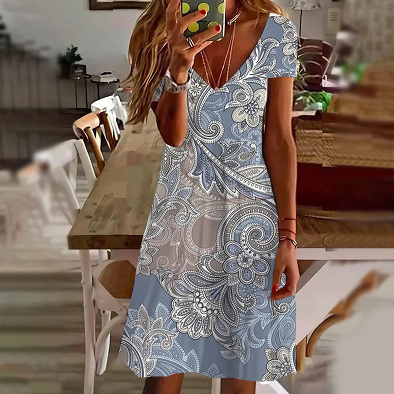 🌸Eleganckie damskie sukienki z dekoltem w serek z nadrukiem