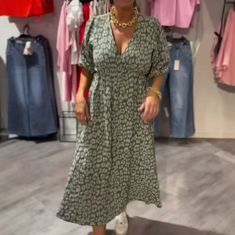 🔥Damska sukienka z nadrukiem z dekoltem w serek👗