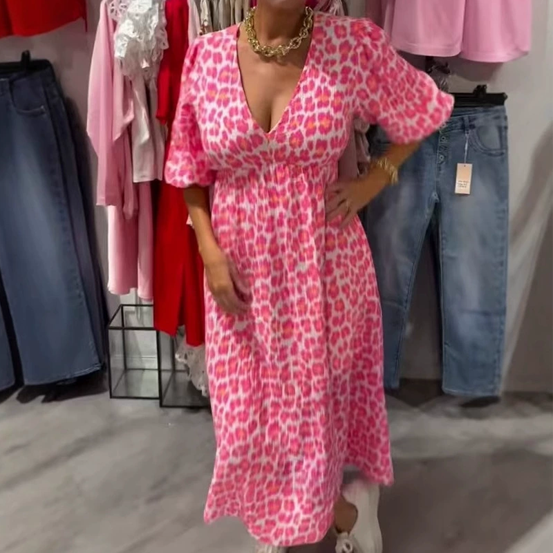 🔥Damska sukienka z nadrukiem z dekoltem w serek👗