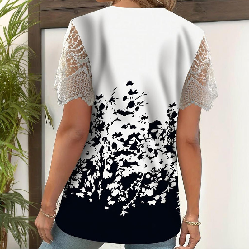 【S-4XL】👚Koronkowa bluzka z krótkim rękawem z nadrukiem