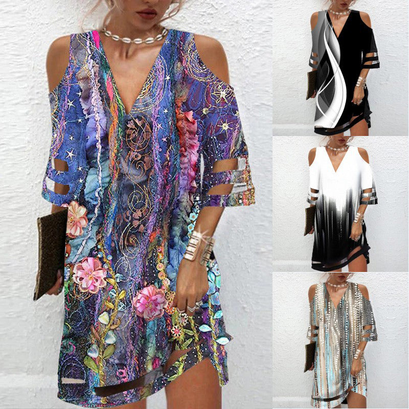💃【S-3XL】🌺 Sukienka z nadrukiem z dekoltem w kształcie litery V
