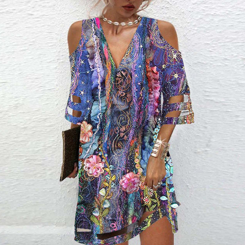 💃【S-3XL】🌺 Sukienka z nadrukiem z dekoltem w kształcie litery V