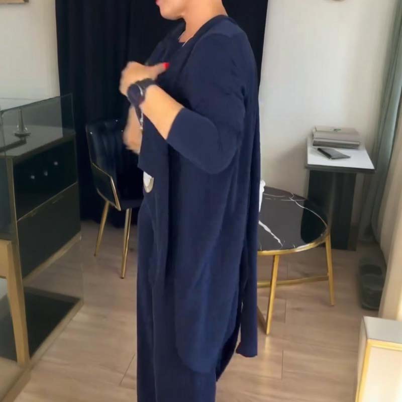 🎁Ingyenes nyaklánc💝Elegáns, háromrészes szett hosszú kardigánnal (blúzt és nadrágot tartalmaz)