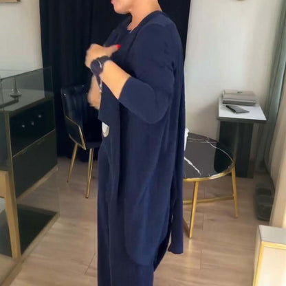 🎁Ingyenes nyaklánc💝Elegáns, háromrészes szett hosszú kardigánnal (blúzt és nadrágot tartalmaz)